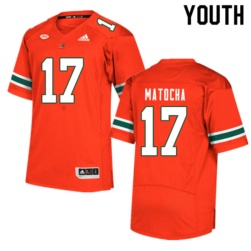 Youth #17 Peyton Matocha Miami Hurricanes College Football Jerseys Sale-Orange - Click Image to Close